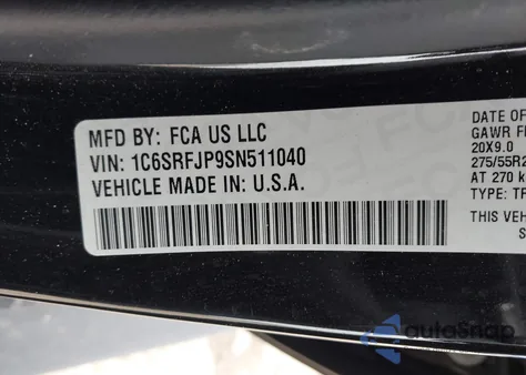 2025 Ram 1500 Laramie 4X4 5'7 Box z USA, uszkodzony, nr VIN 1C6SRFJP9SN511040
